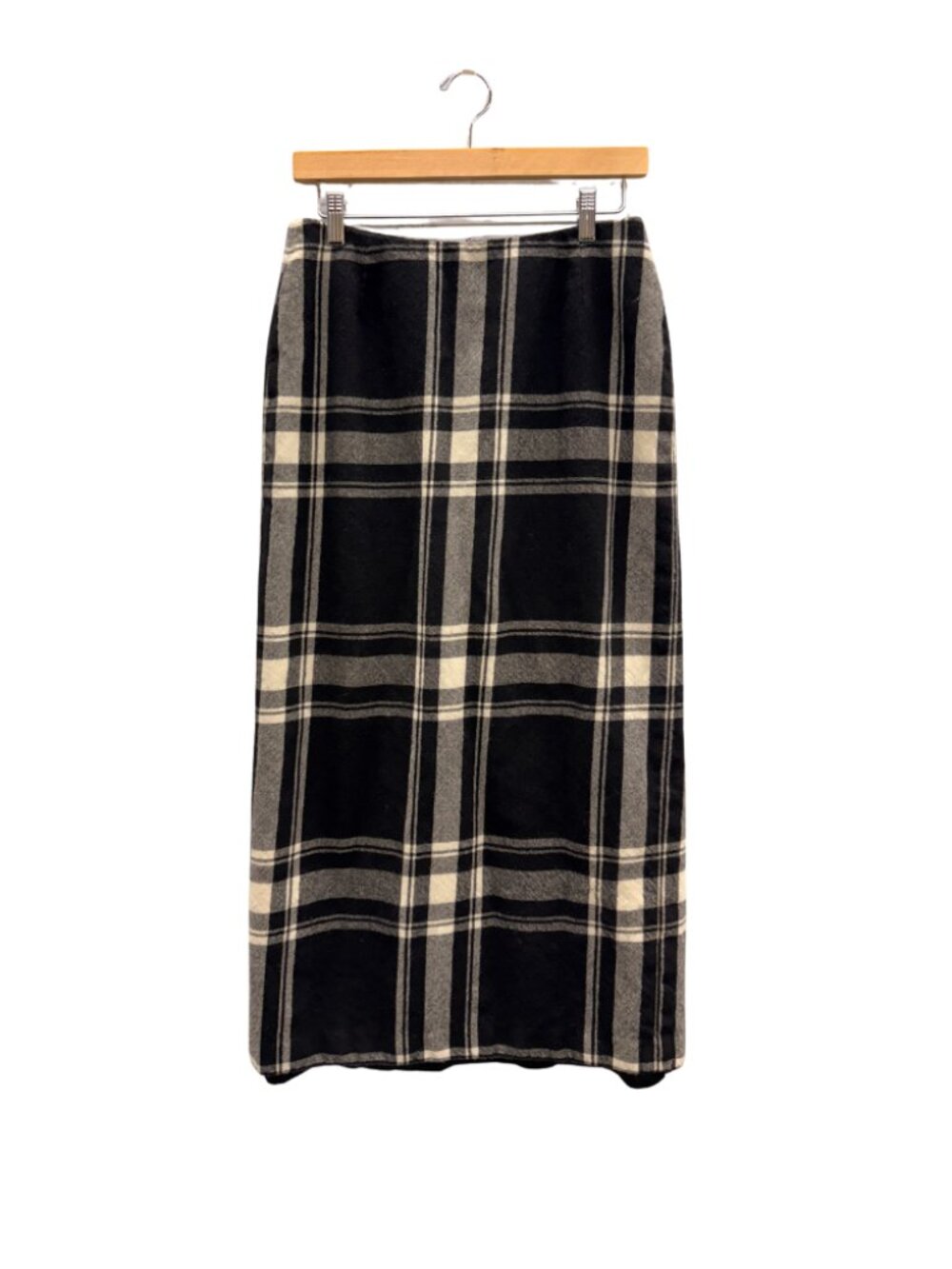 Vintage Casual Corner Plaid 100% Wool Maxi Skirt Black Cream, Size 8